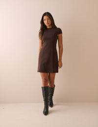 Brown High Neck Jersey Eloise Mini Dress