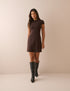 Brown High Neck Jersey Eloise Mini Dress