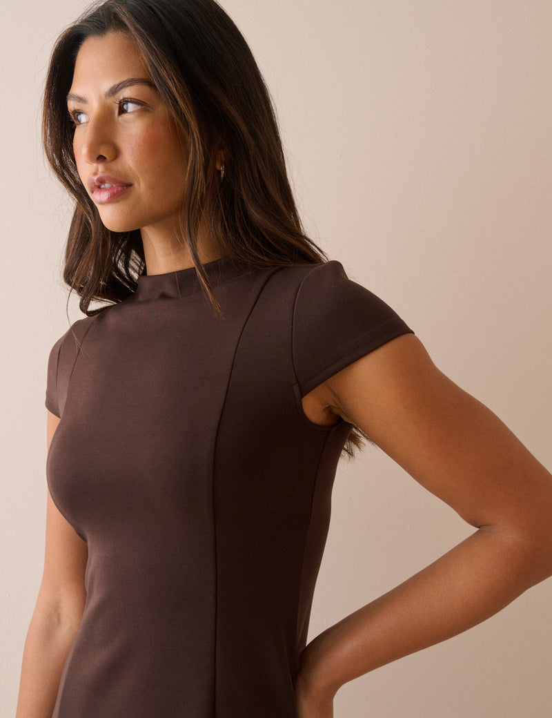 Brown High Neck Jersey Eloise Mini Dress