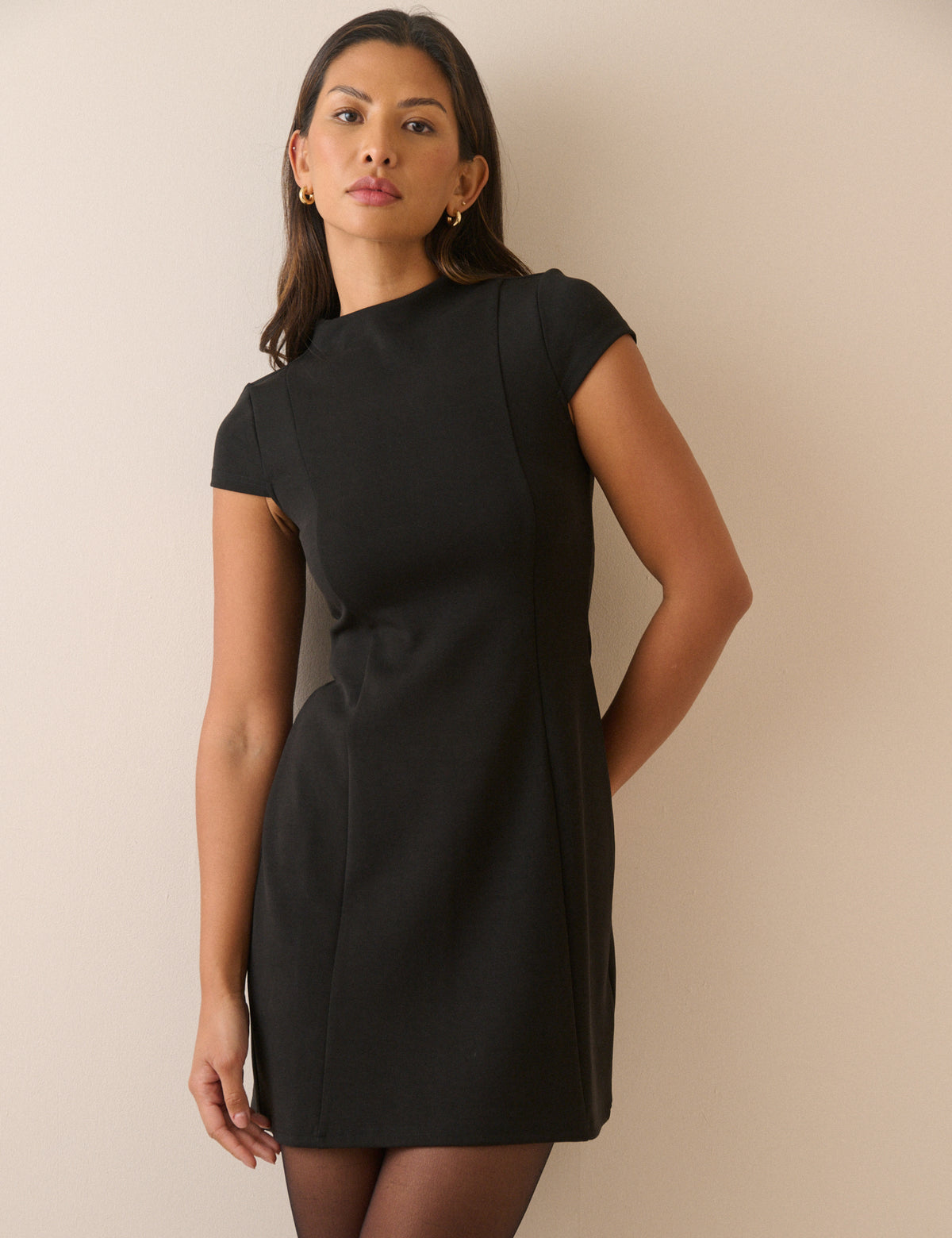 Black High Neck Jersey Eloise Mini Dress