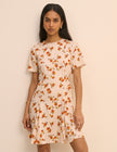 Cream and Orange Floral Gaia Mini Dress