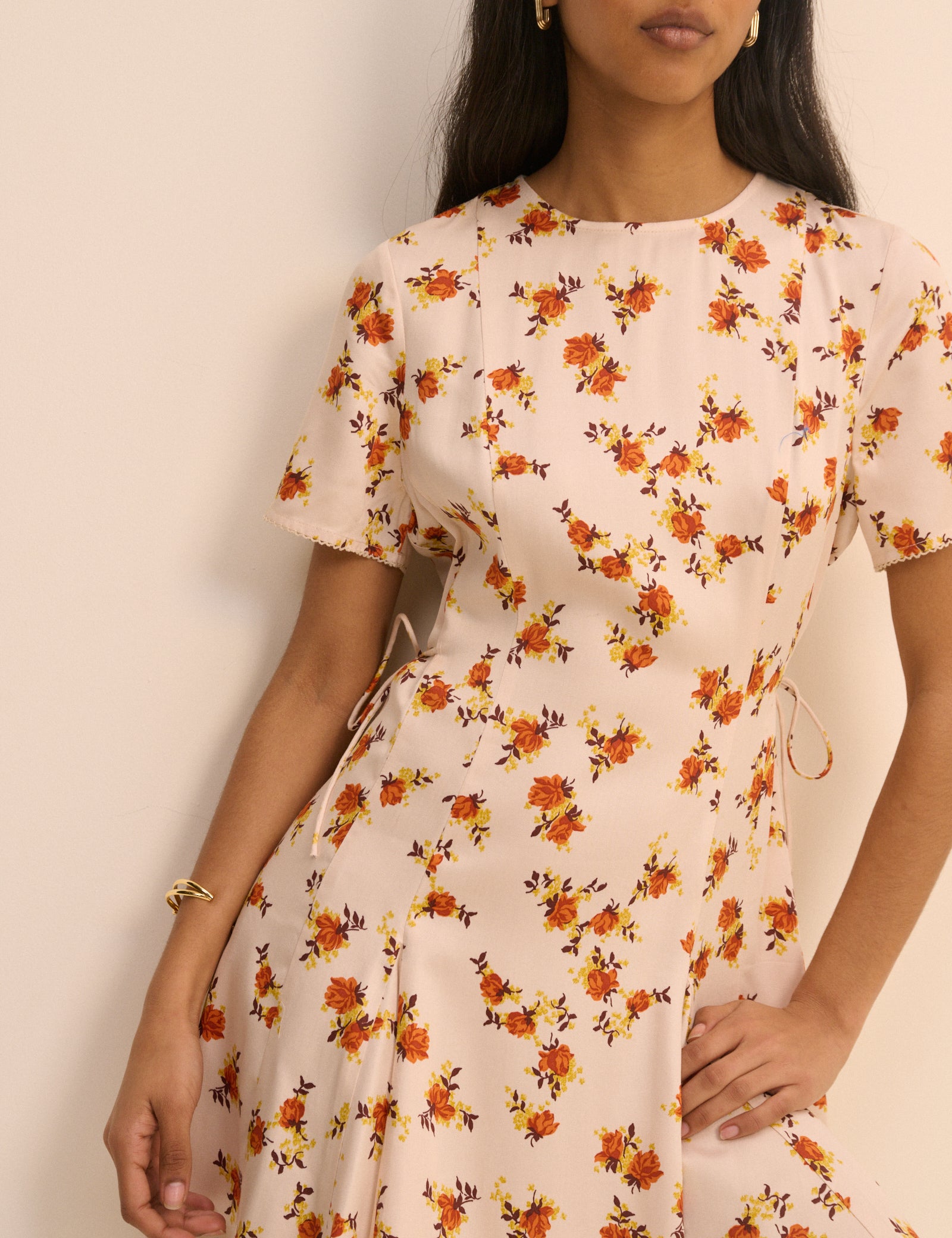 Cream and Orange Floral Gaia Mini Dress