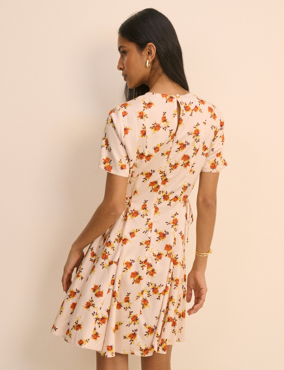 Cream and Orange Floral Gaia Mini Dress