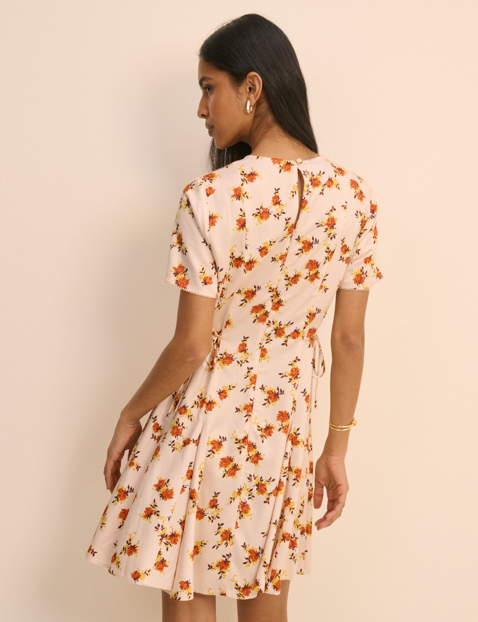 Cream and Orange Floral Gaia Mini Dress