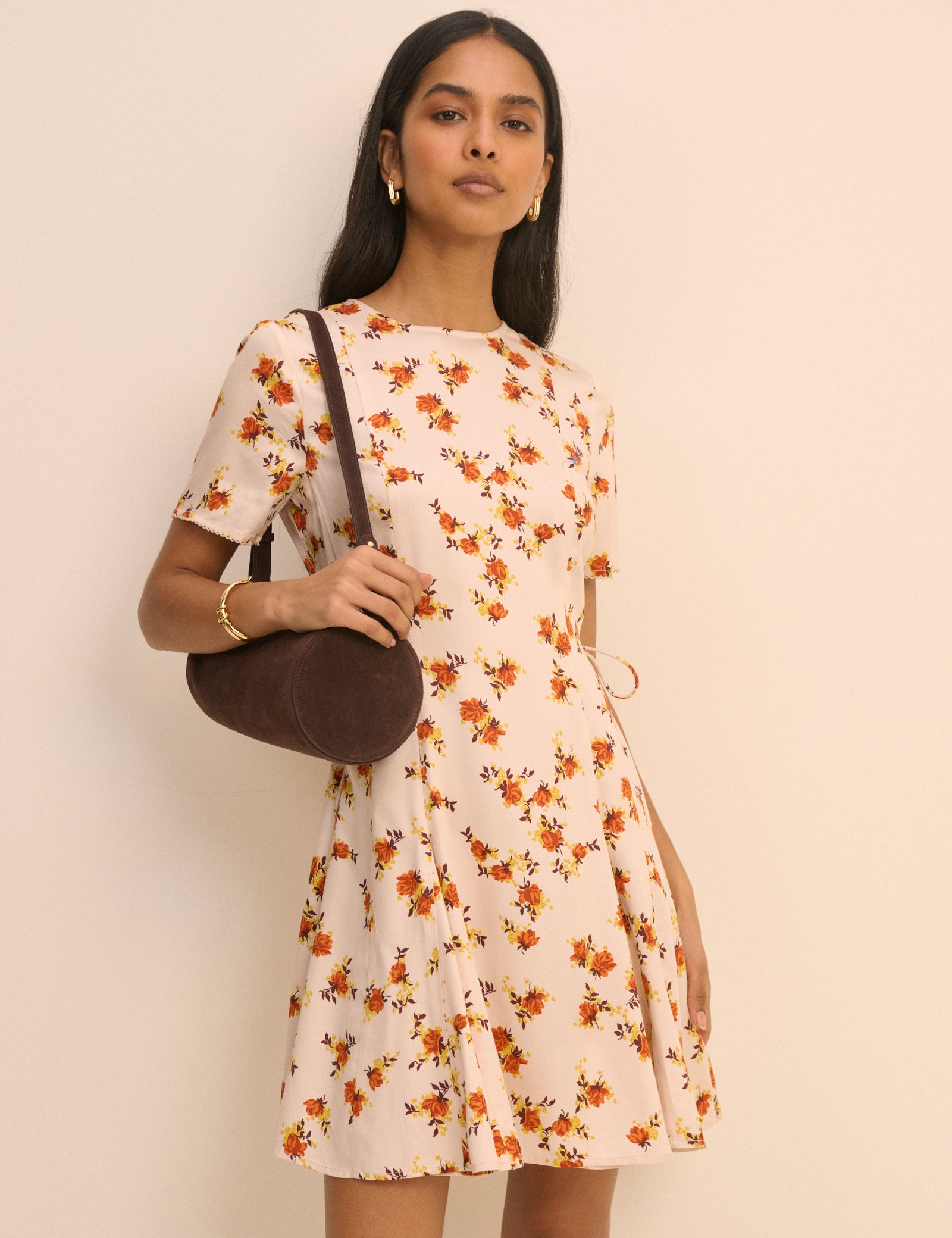 Cream and Orange Floral Gaia Mini Dress