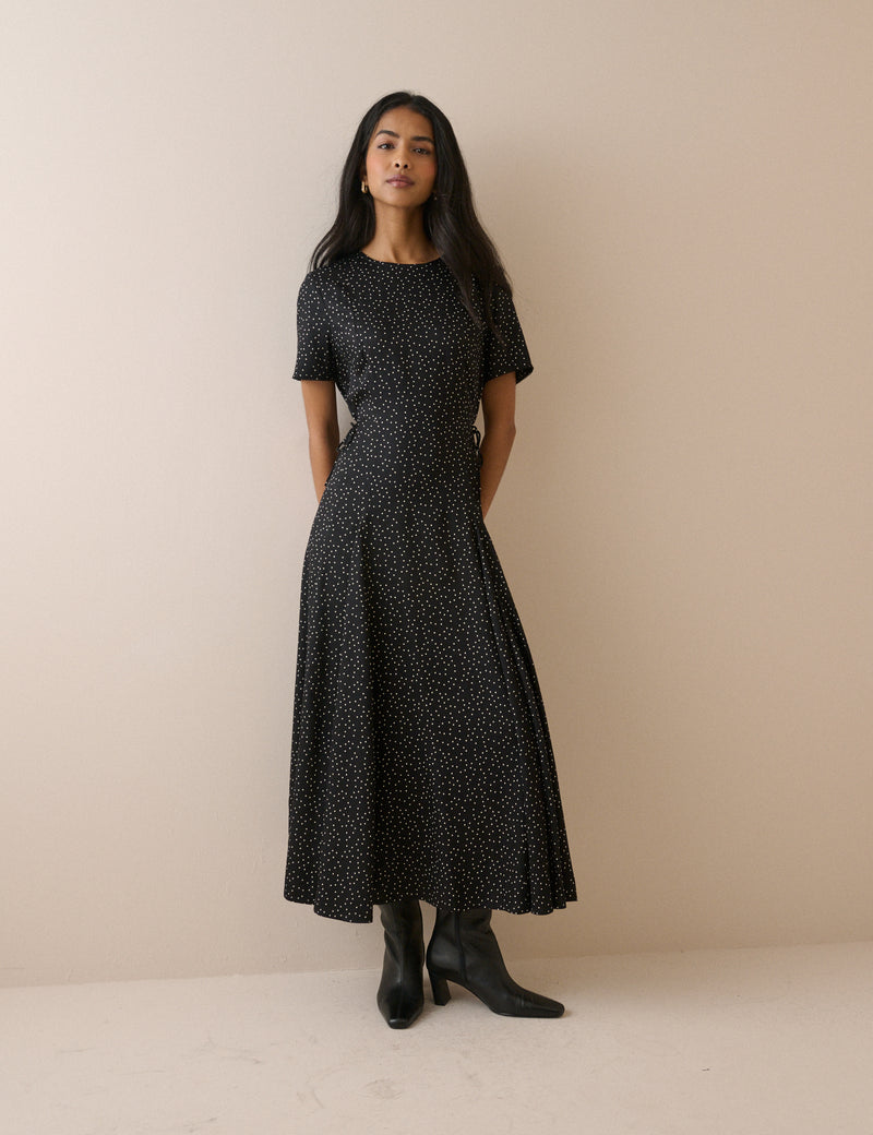 Black and White Polka Dot Gaia Midi Dress
