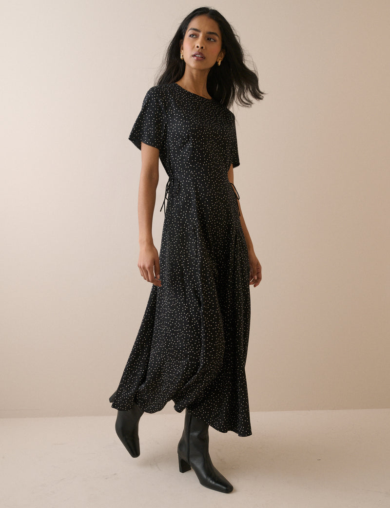Black and White Polka Dot Gaia Midi Dress