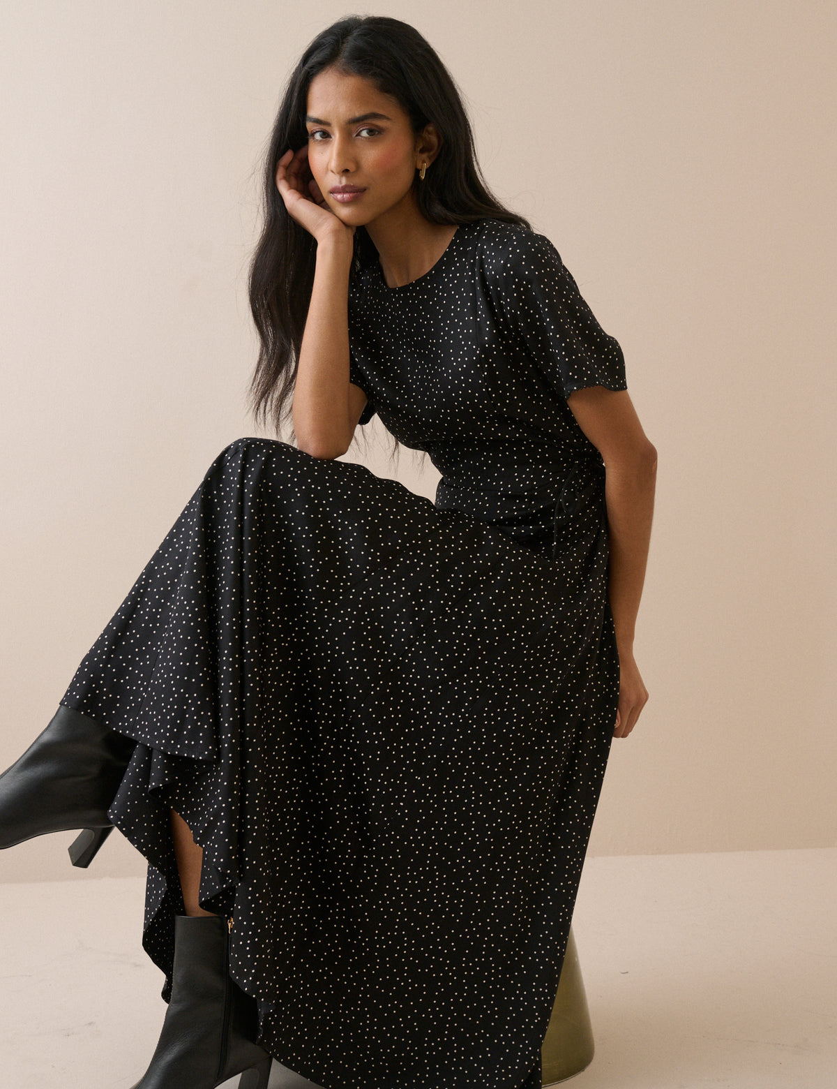 Black and White Polka Dot Gaia Midi Dress
