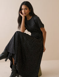 Black and White Polka Dot Gaia Midi Dress