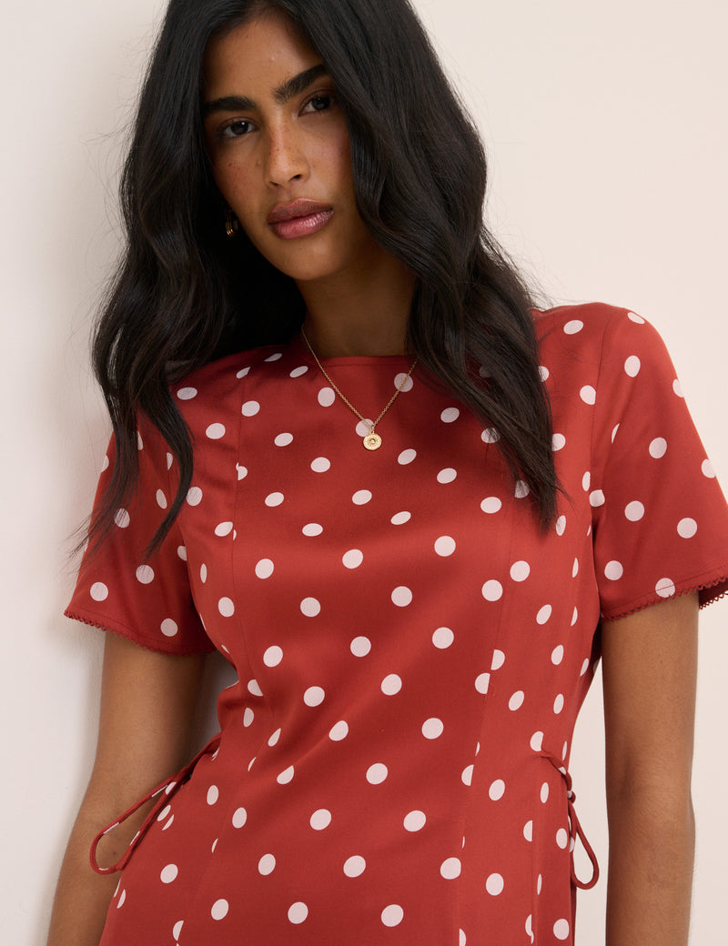Red Polka Dot Gaia Midi Dress