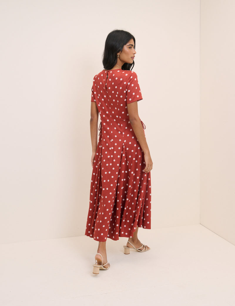 Red Polka Dot Gaia Midi Dress
