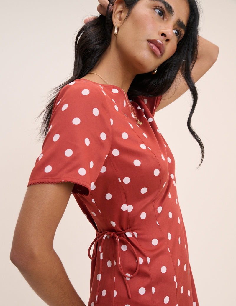Red Polka Dot Gaia Midi Dress