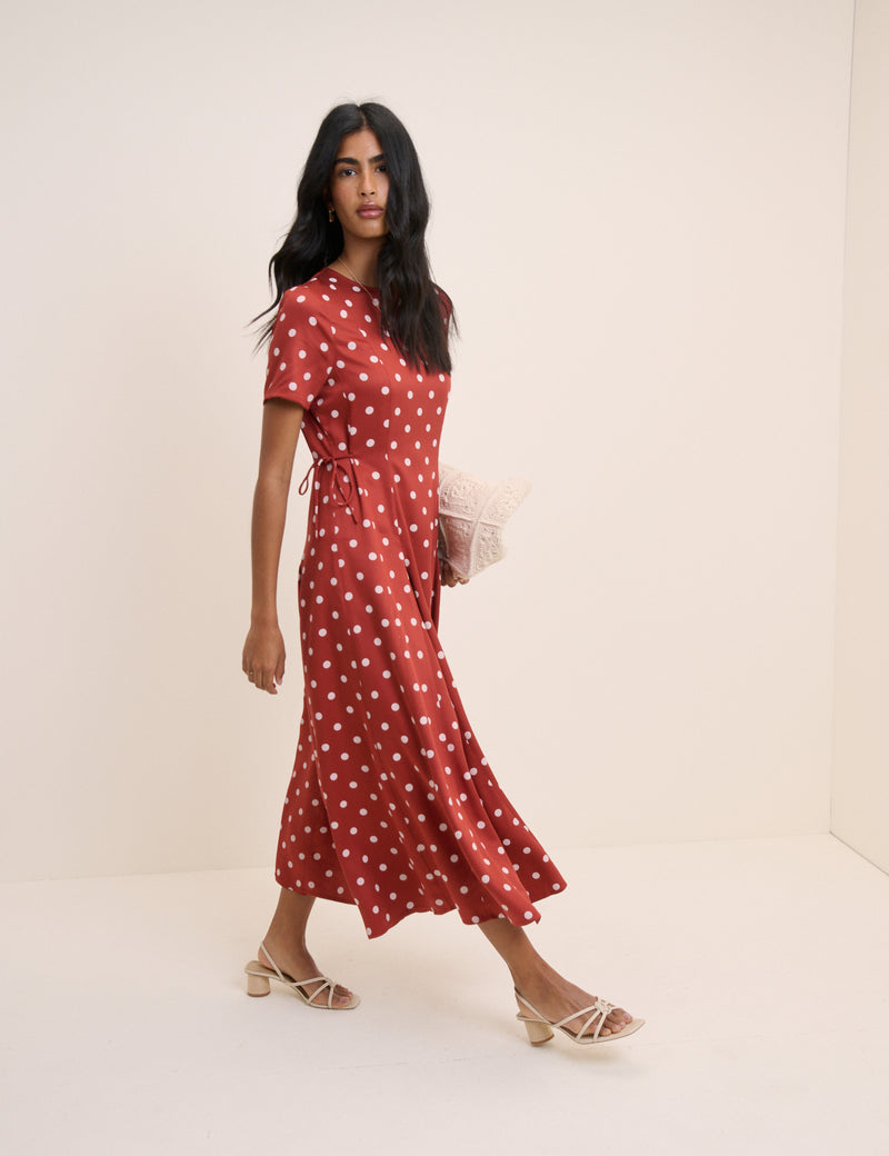 Red Polka Dot Gaia Midi Dress