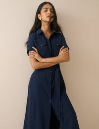 Navy Crepe Enya Shirt Dress