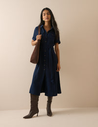 Navy Crepe Enya Shirt Dress