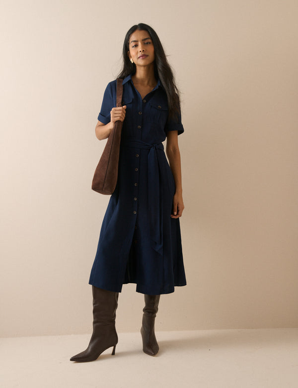 Navy Crepe Enya Shirt Dress