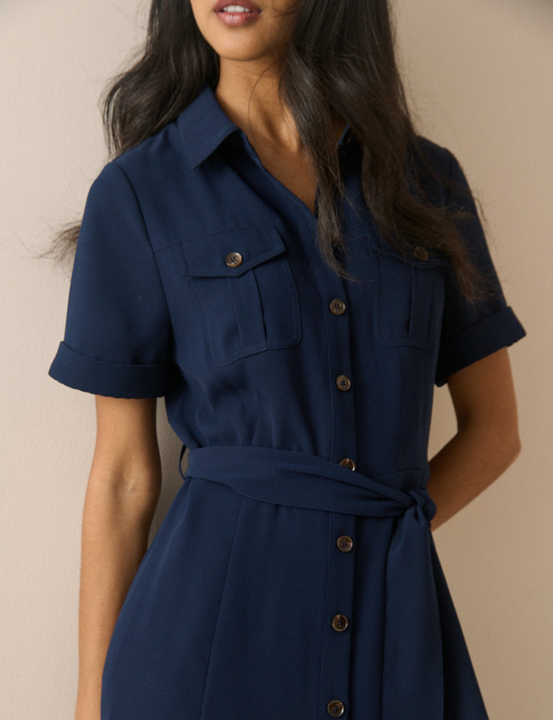 Navy Crepe Enya Shirt Dress