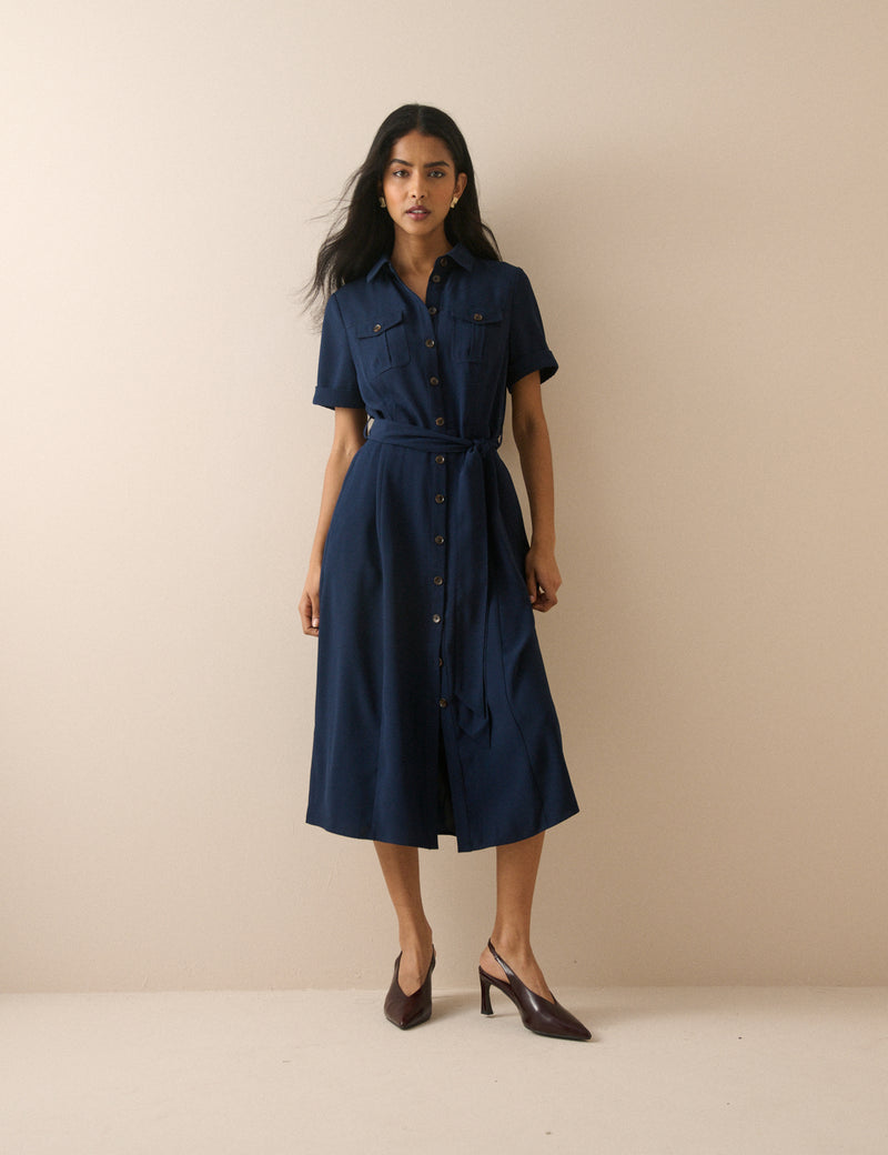 Navy Crepe Enya Shirt Dress
