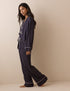 Navy Tie-Front Satin Pyjama Set