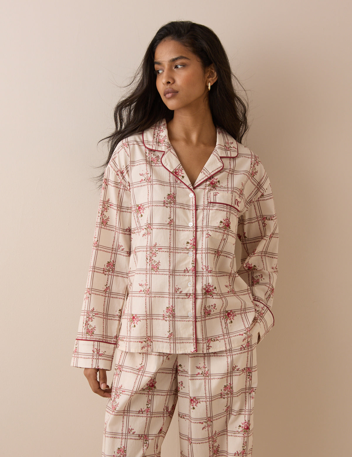 Cream Check and Floral Pyjama Set