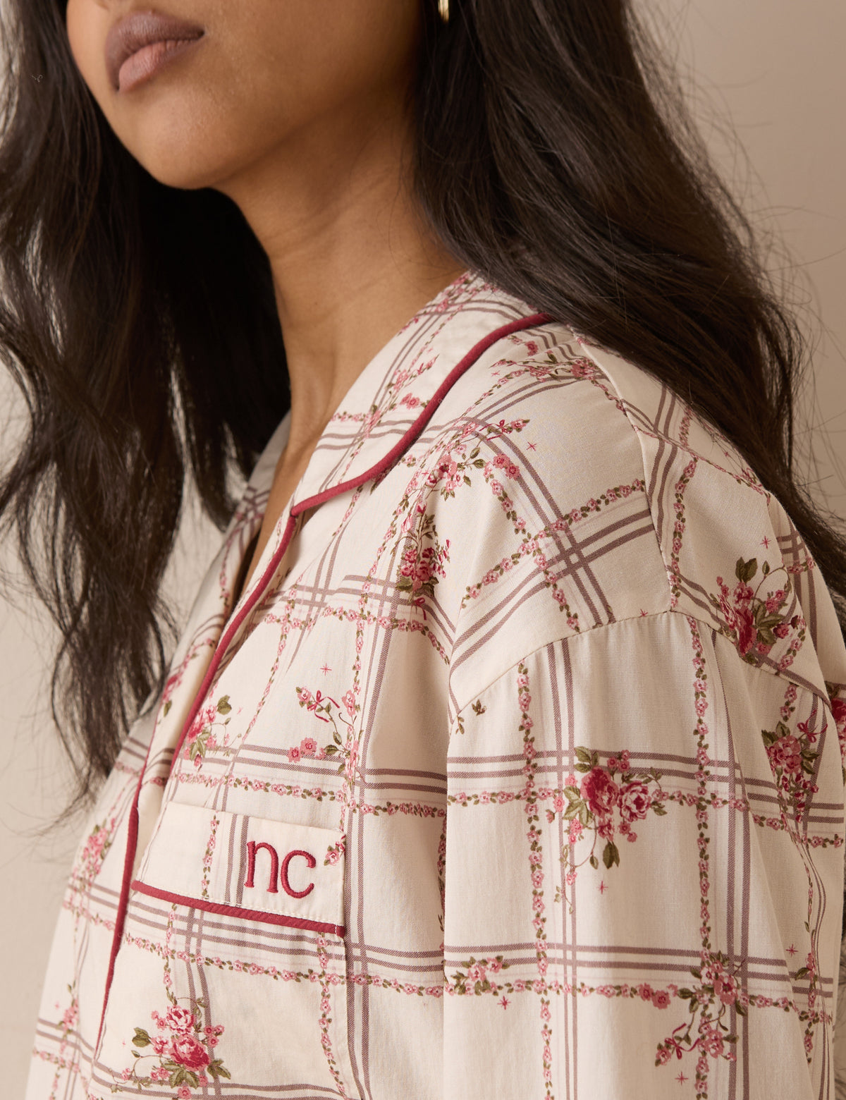 Cream Check and Floral Pyjama Set