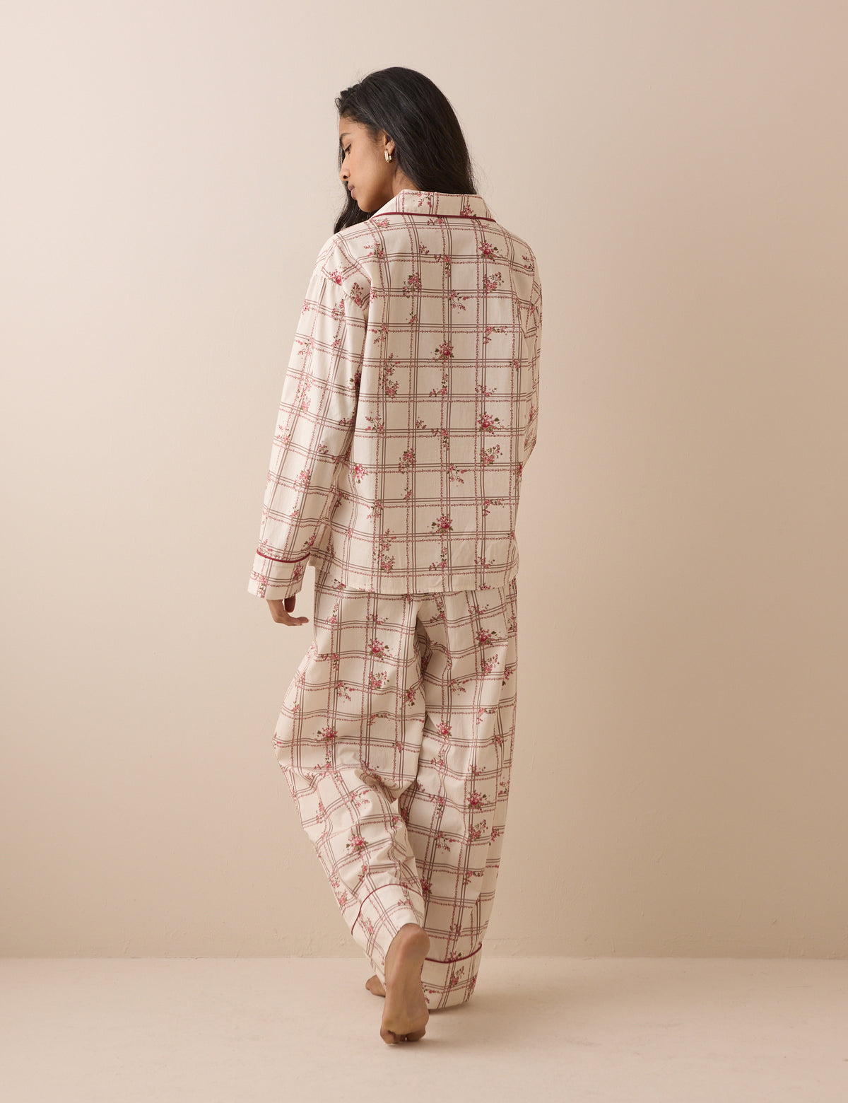 Cream Check and Floral Pyjama Set