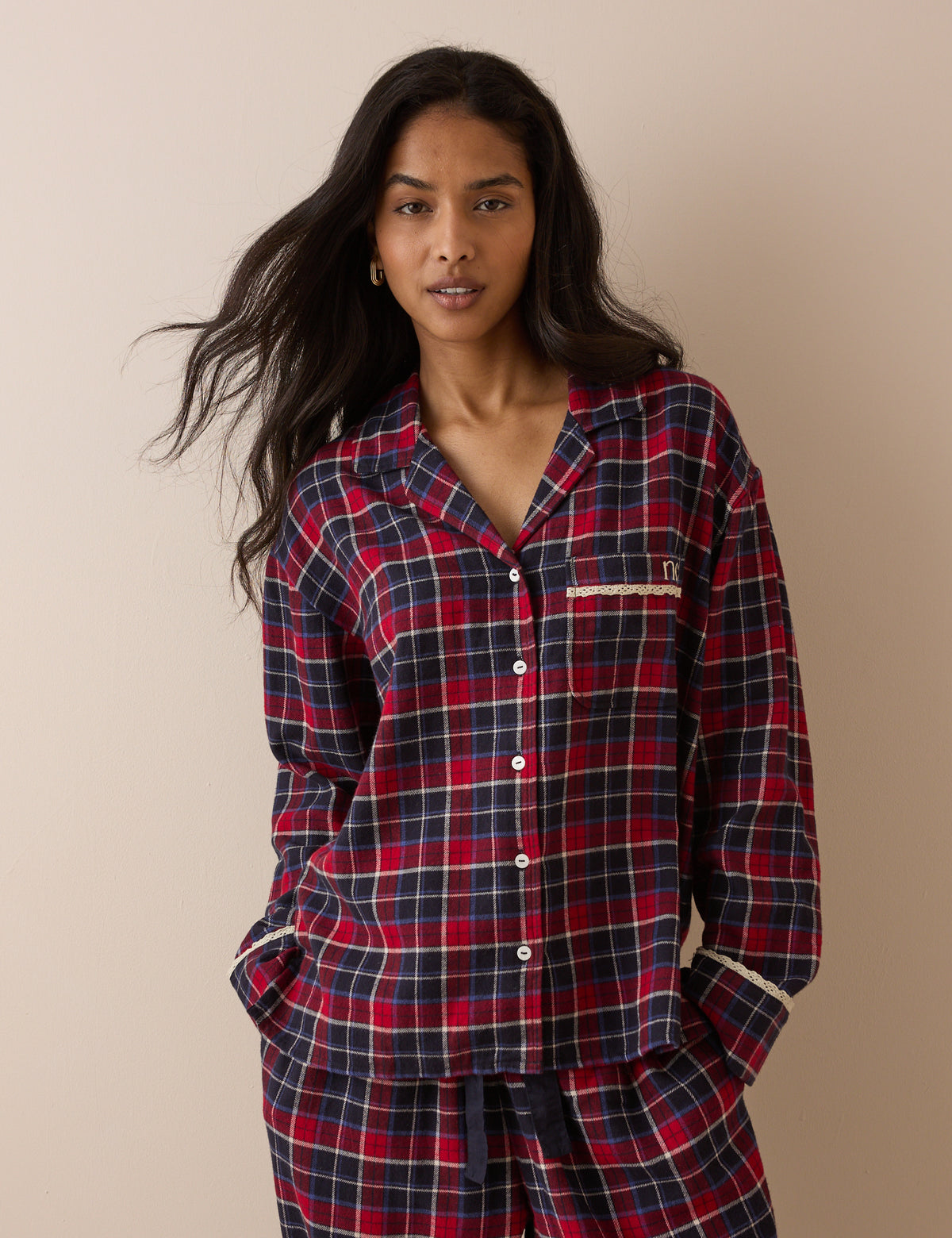 Navy Tartan Brushed Pyjama Shirt