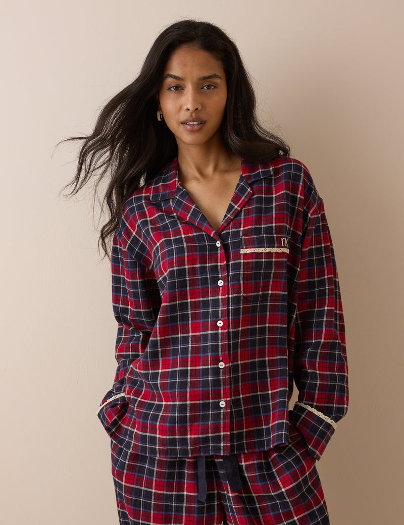 Navy Tartan Brushed Pyjama Shirt