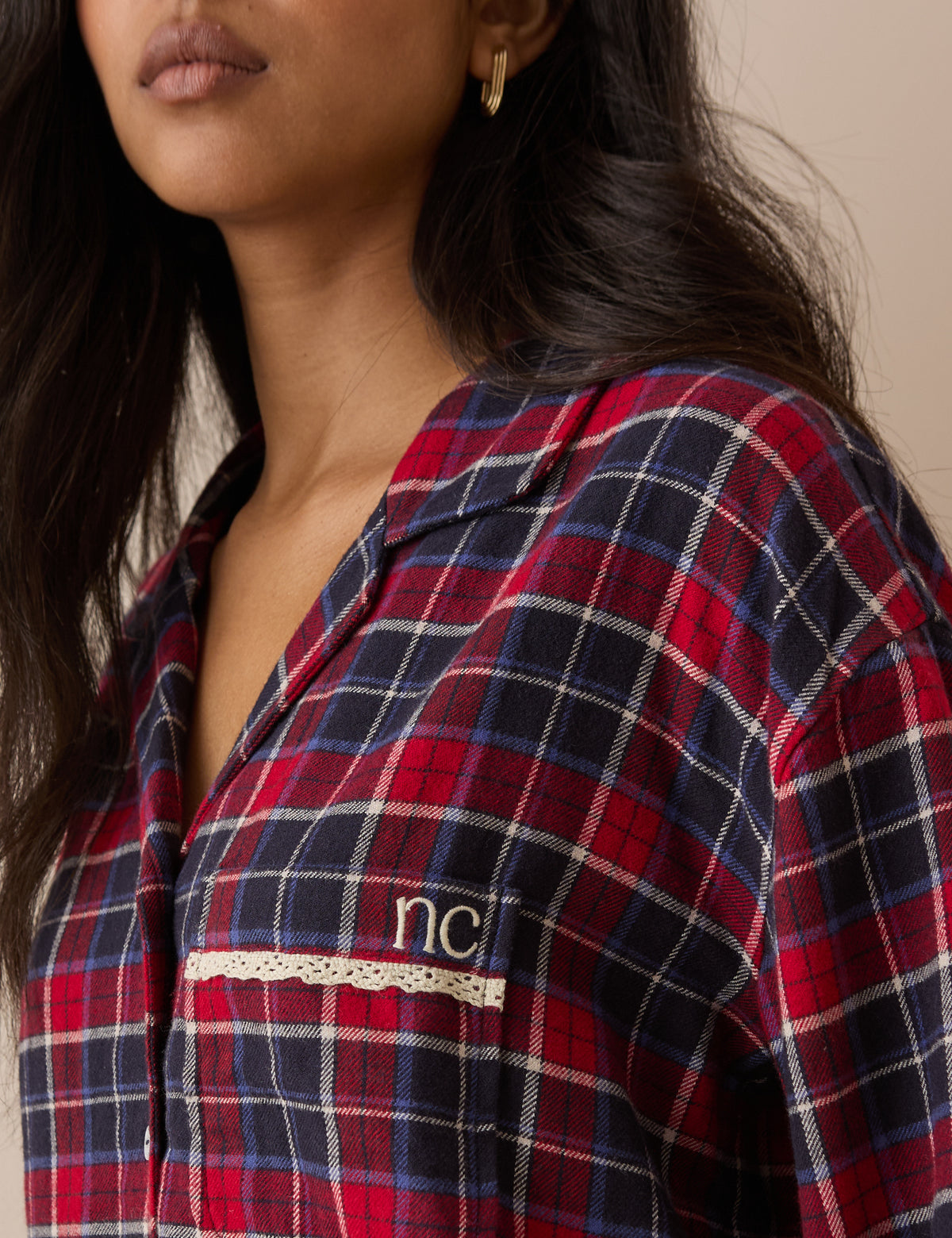 Navy Tartan Brushed Pyjama Shirt