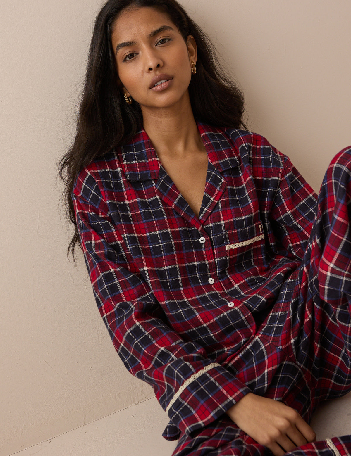 Navy Tartan Brushed Pyjama Shirt
