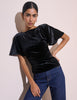 Black Ruched Velvet Top