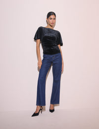 Black Ruched Velvet Top
