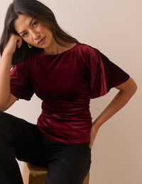 Burgundy Ruched Velvet Top