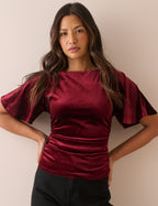 Burgundy Ruched Velvet Top