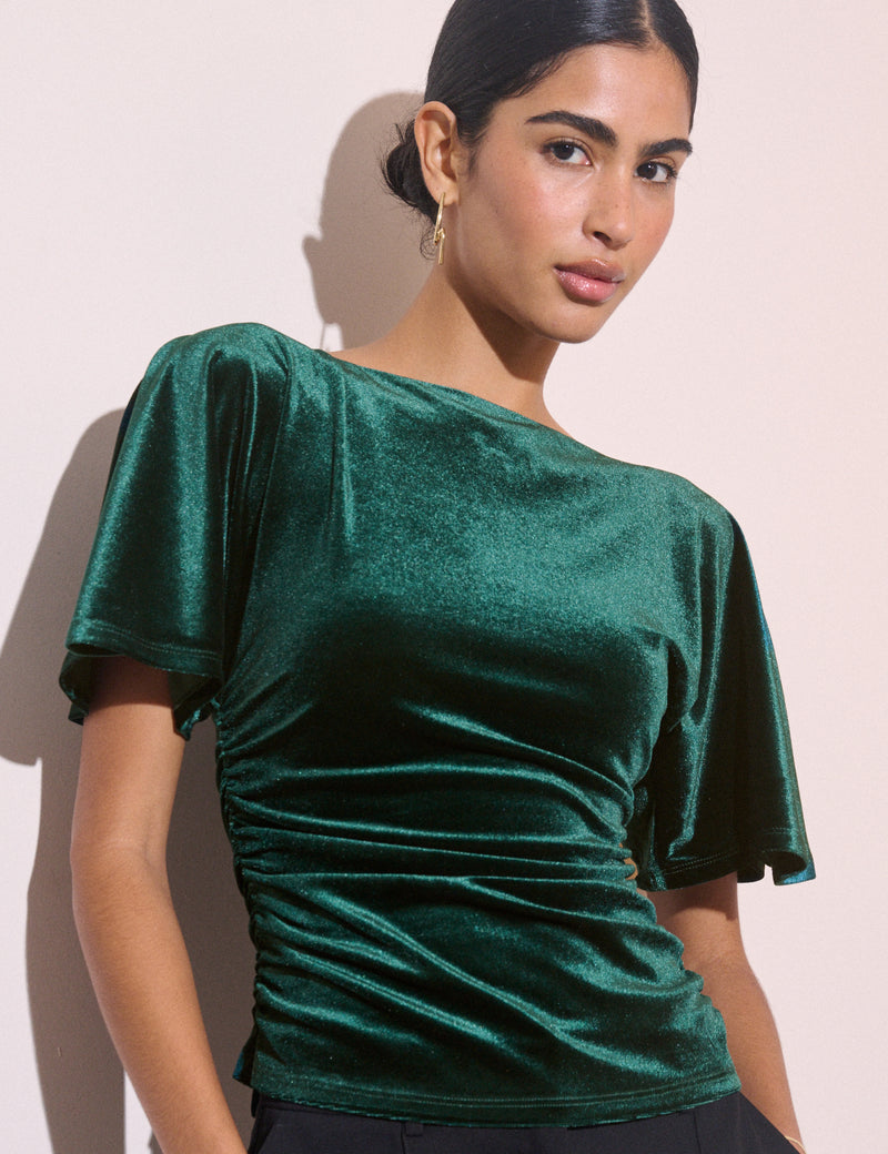 Emerald Green Ruched Velvet Top