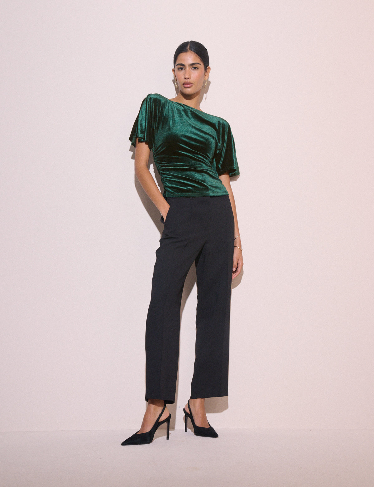 Emerald Green Ruched Velvet Top