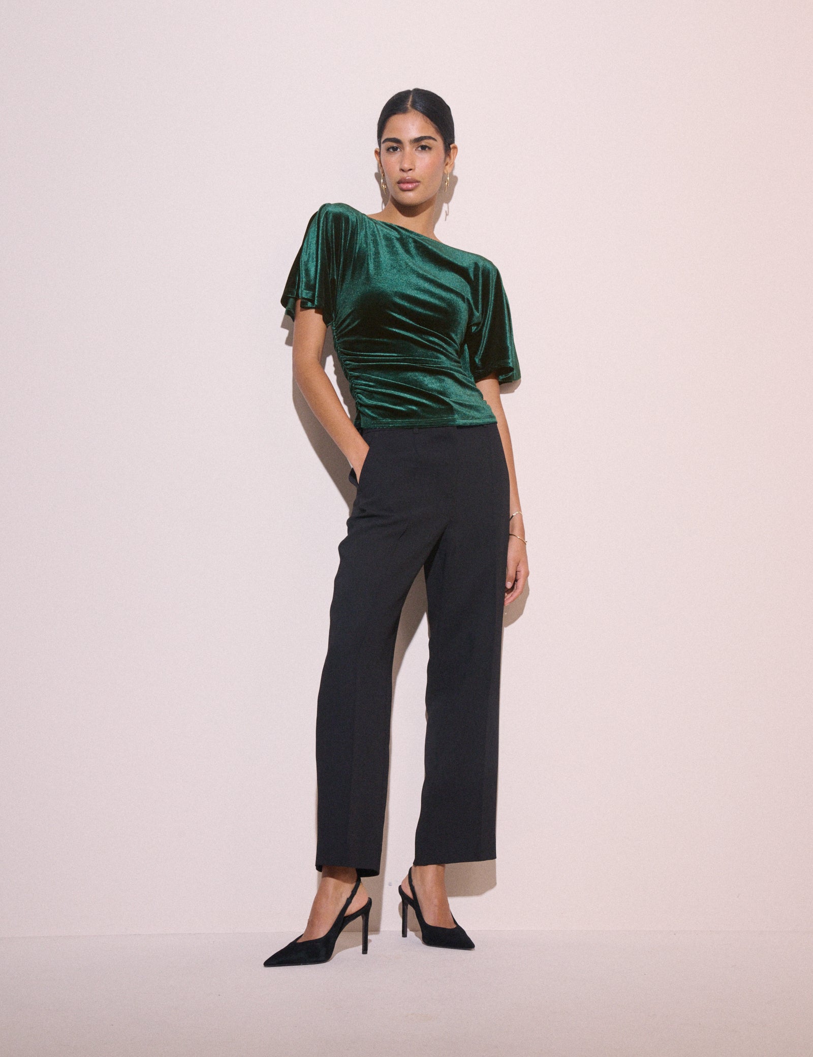 Emerald Green Ruched Velvet Top