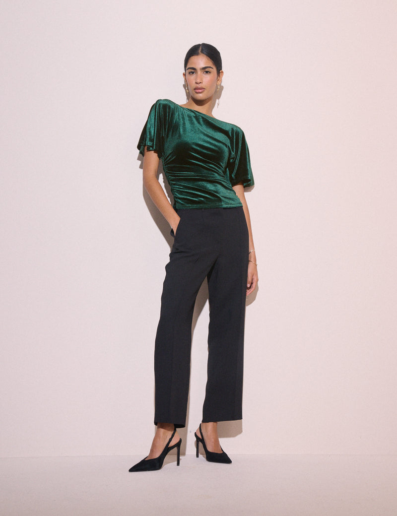 Emerald Green Ruched Velvet Top