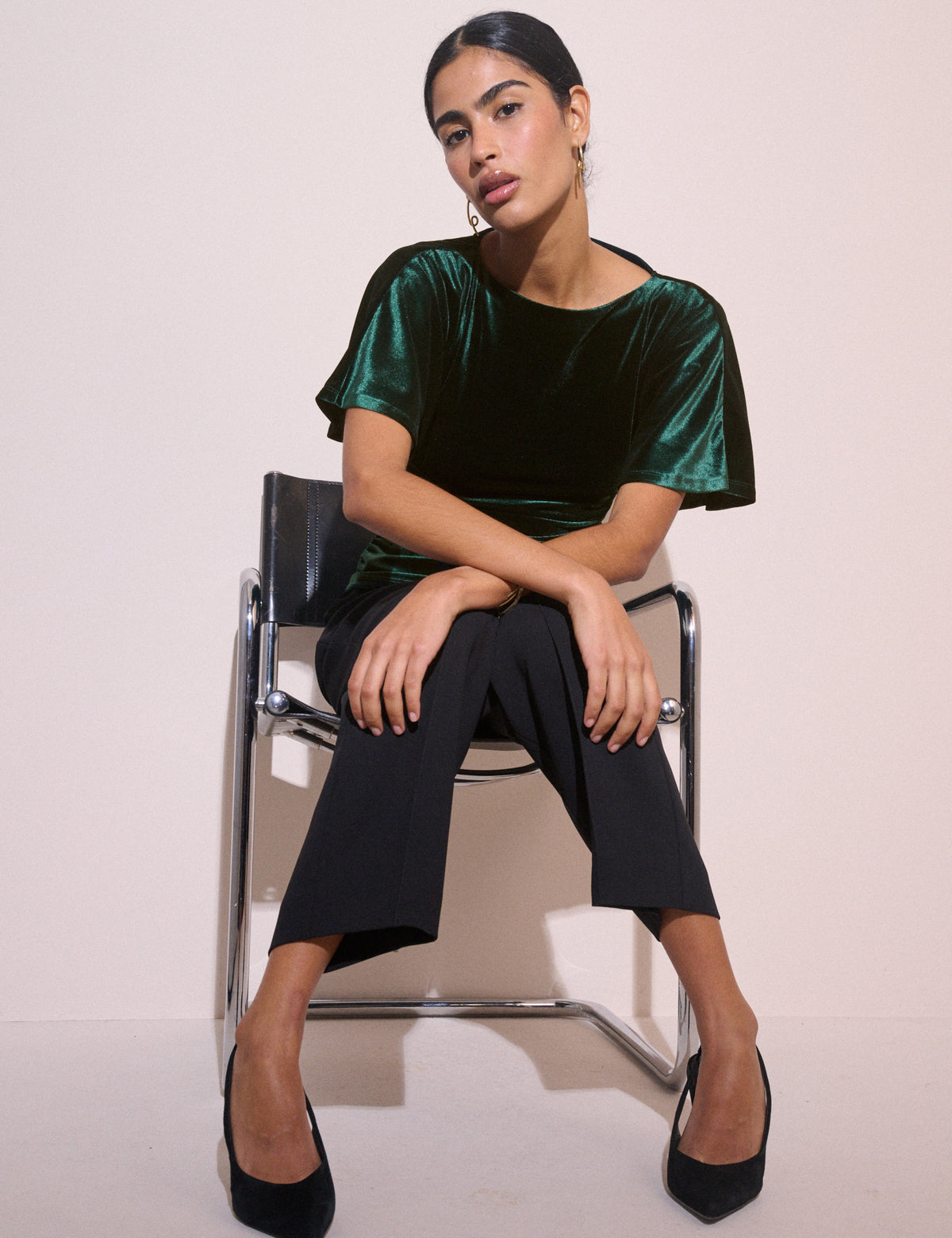 Emerald Green Ruched Velvet Top