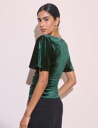 Emerald Green Ruched Velvet Top