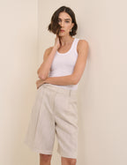 Cream Bermuda Linen-Blend Tailored Shorts