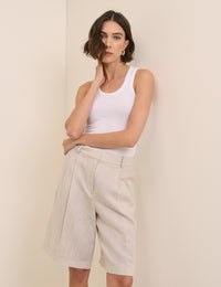 Cream Bermuda Linen-Blend Tailored Shorts