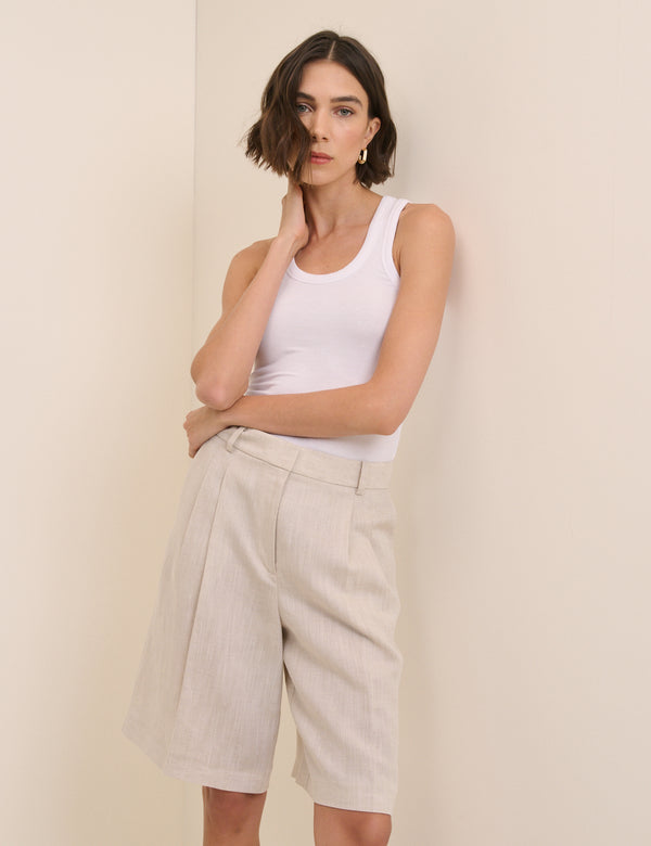 Cream Bermuda Linen-Blend Tailored Shorts
