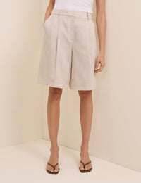 Cream Bermuda Linen-Blend Tailored Shorts