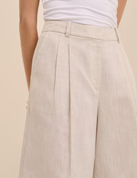 Cream Bermuda Linen-Blend Tailored Shorts