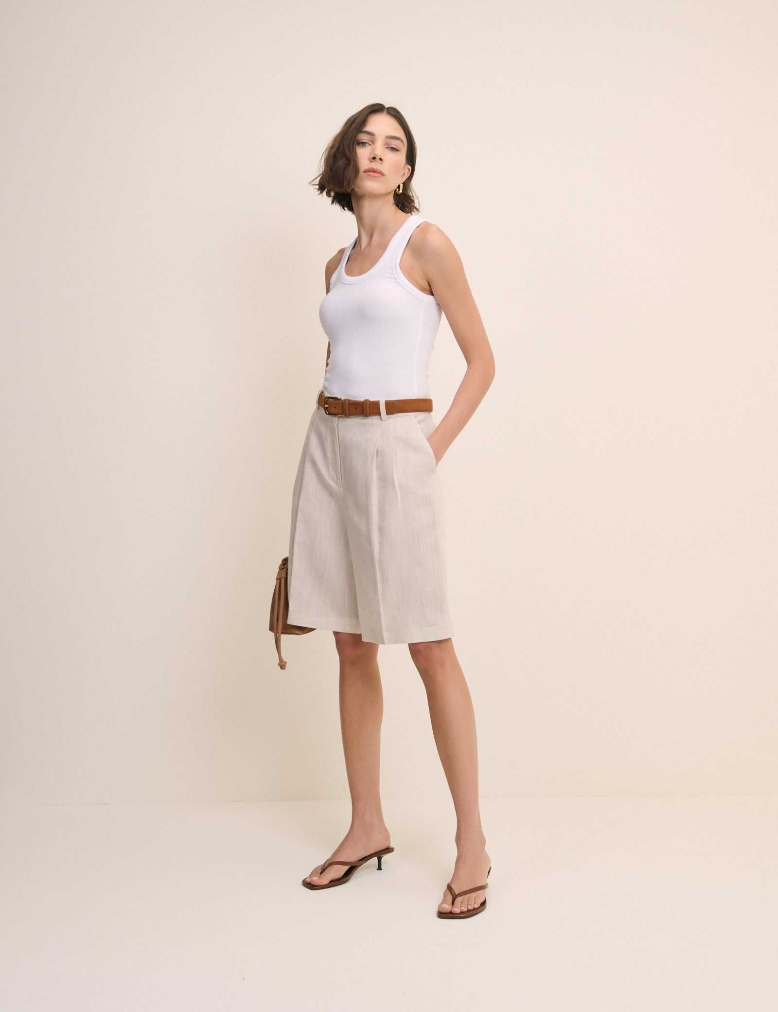Cream Bermuda Linen-Blend Tailored Shorts