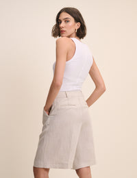 Cream Bermuda Linen-Blend Tailored Shorts