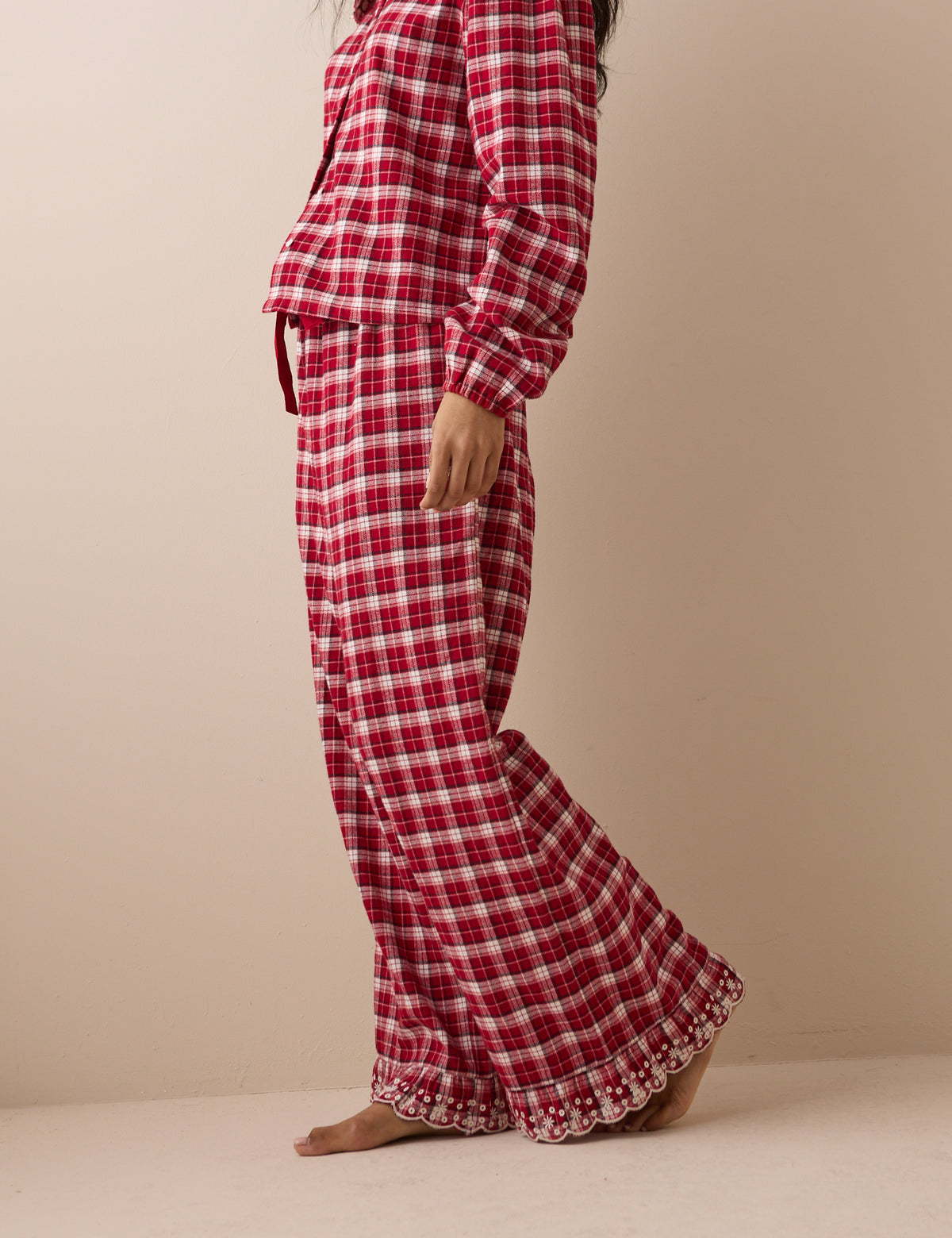Red Check Broderie Hem Pyjama Bottoms
