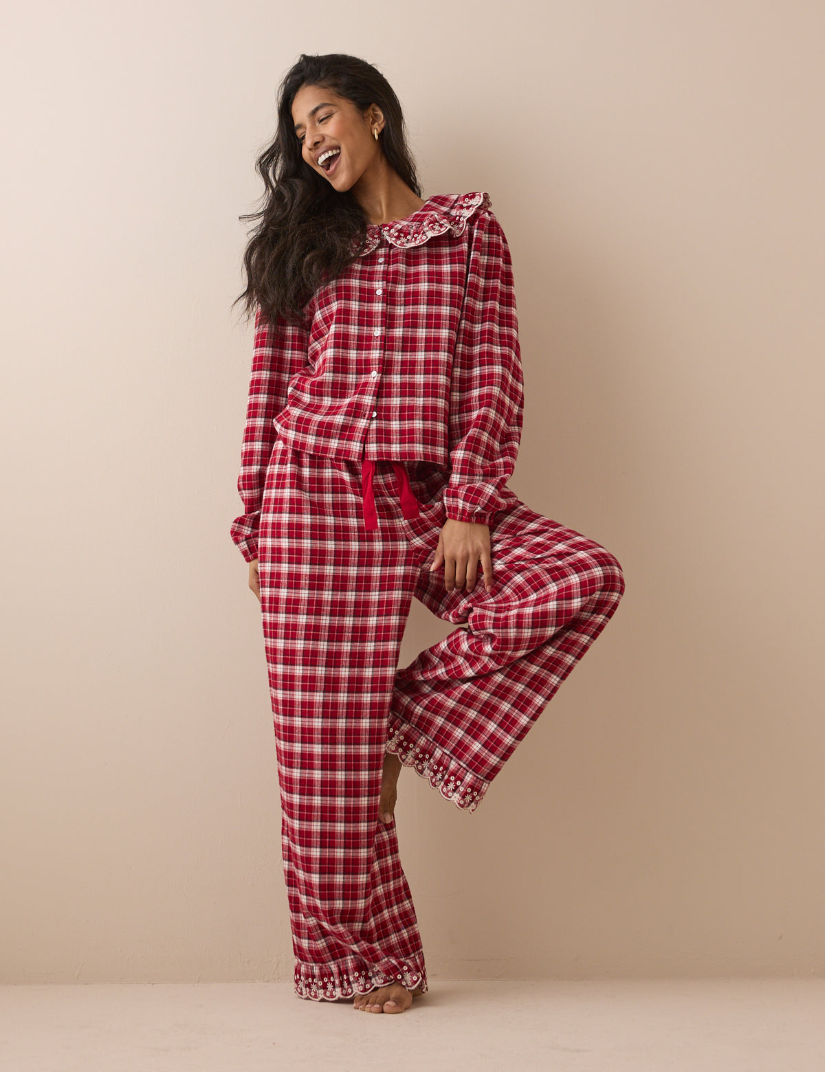 Red Check Broderie Hem Pyjama Bottoms