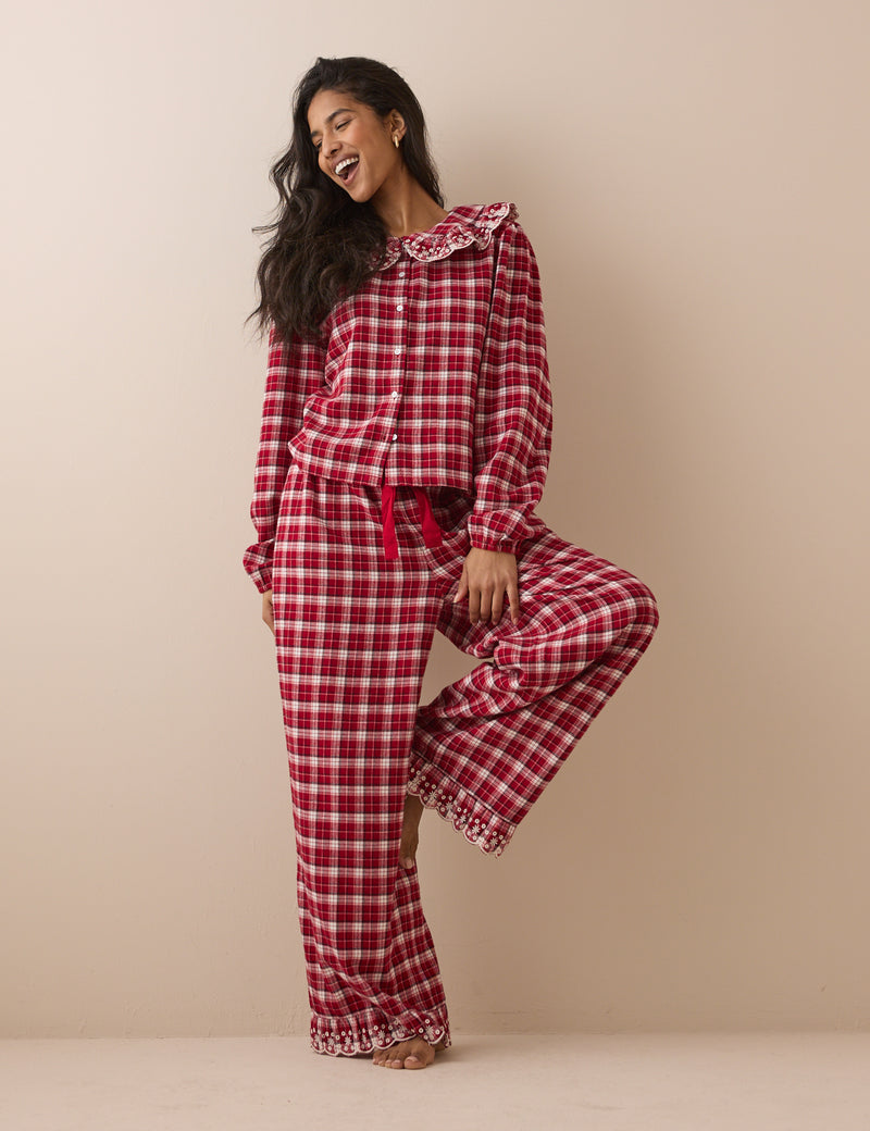 Red Check Broderie Hem Pyjama Bottoms